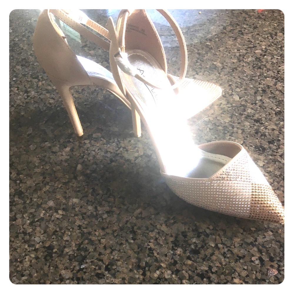 Anne Michelle Faux Suede Pumps with Gems